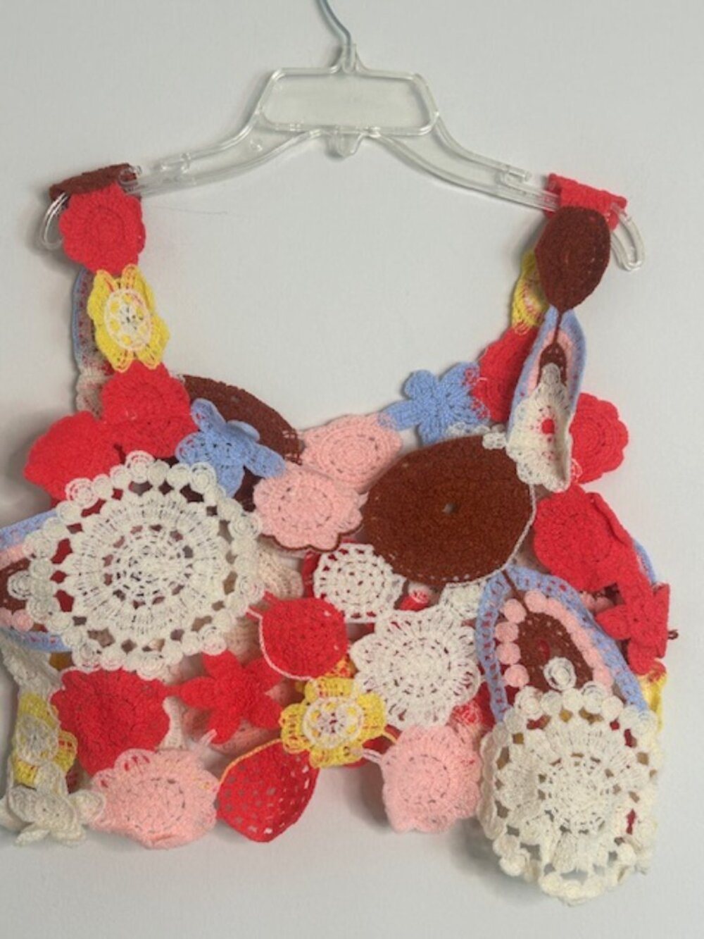 POL Ivory Pink Hand Made Crochet Motif Weaved Heart Neck Cropped Knit Top NEW - Picture 15 of 16